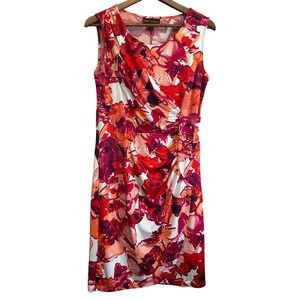 Dana Buchman Floral Print Sleeveless Sheath Dress Womens Medium‎ Red Orange